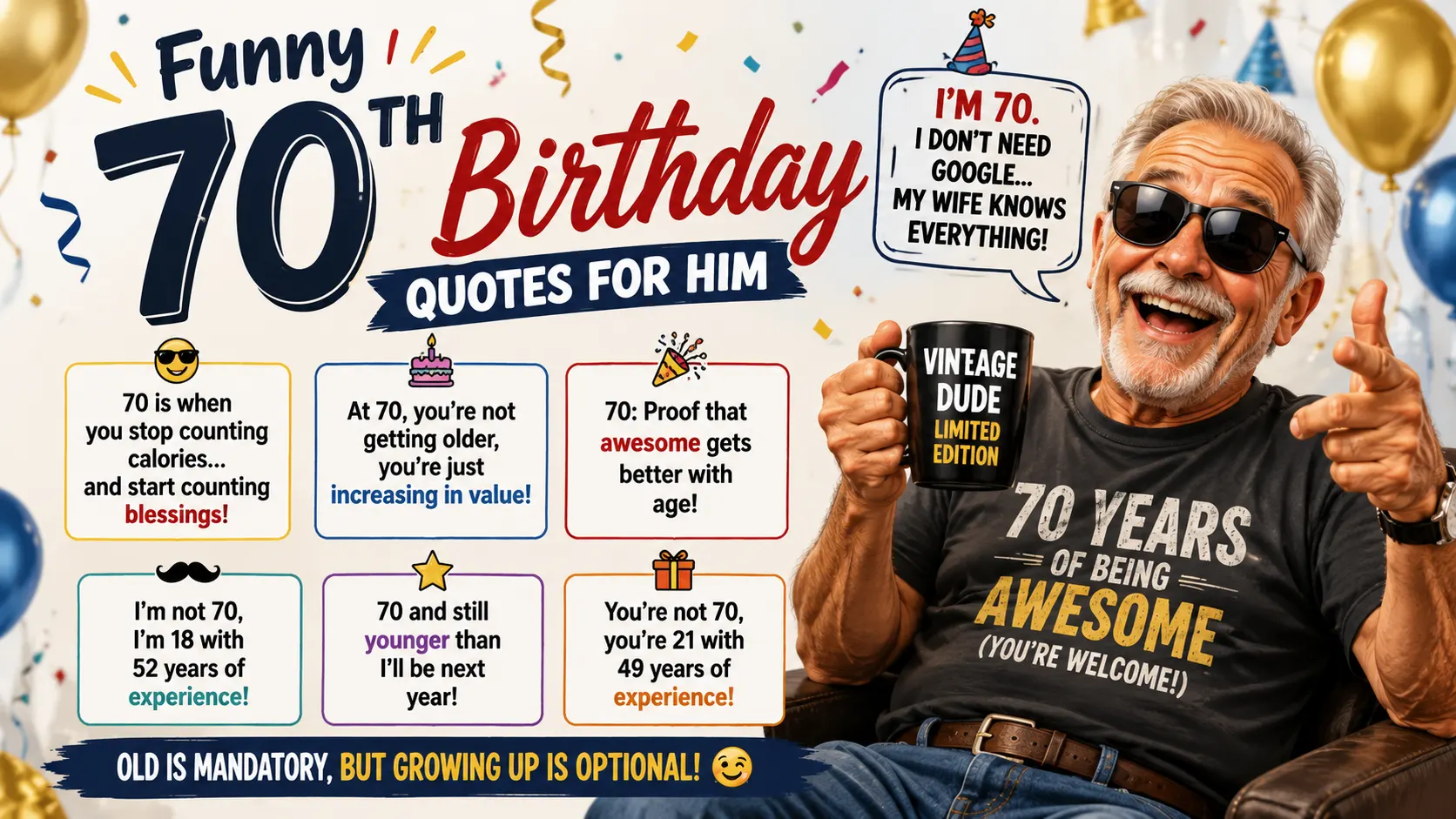 Funny 70th Birthday Quotes for Him