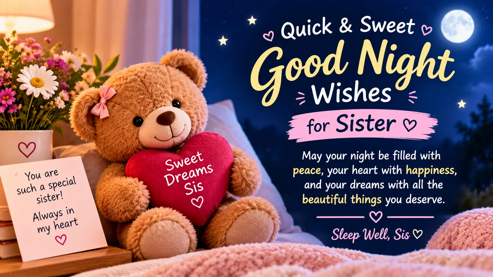 Quick & Sweet Good Night Wishes for Sister