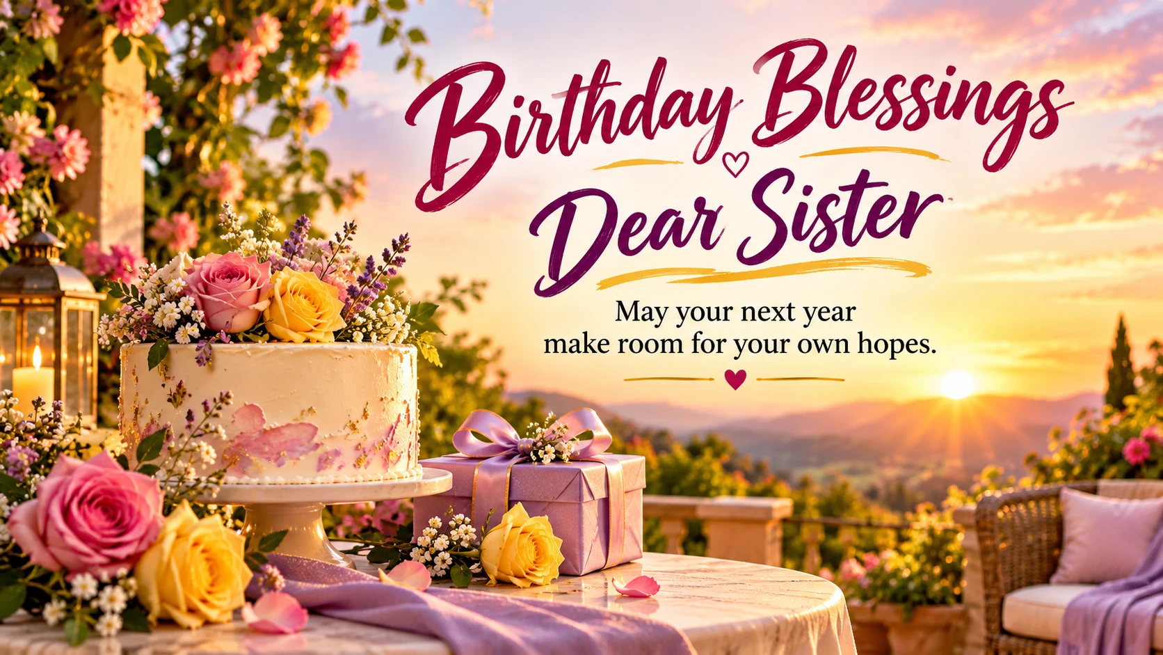 Birthday Blessings — Dear Sister. May your next year make room for your own hopes.